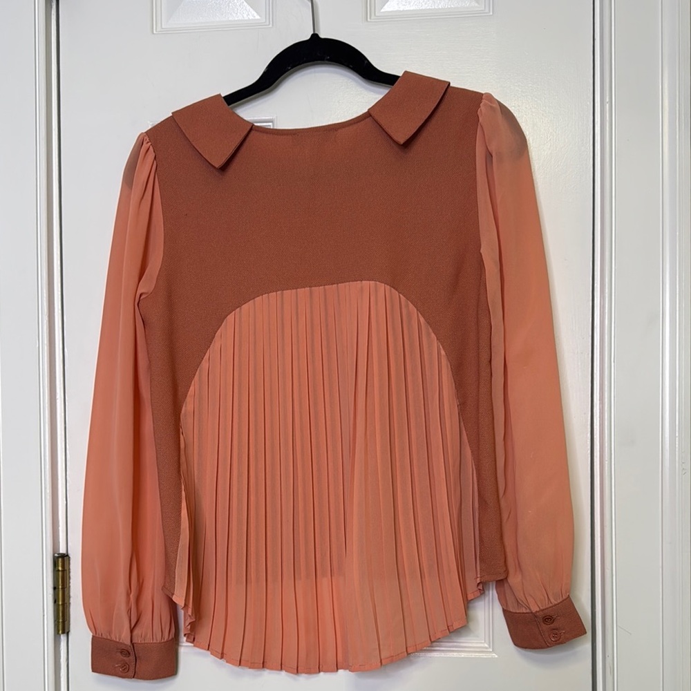 Altar'd State Orange Blouse with Peter Pan Collar and Embellishments PTP 18”-19” - Picture 8 of 10